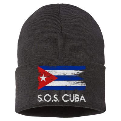 SOS Cuba Distressed Flag Sustainable Knit Beanie