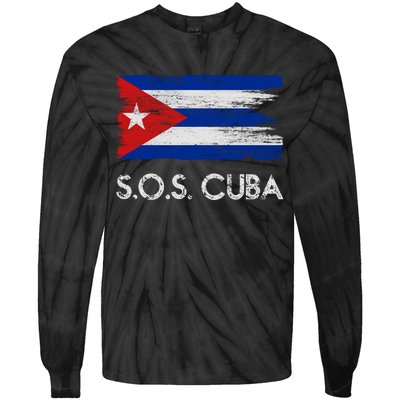 SOS Cuba Distressed Flag Tie-Dye Long Sleeve Shirt