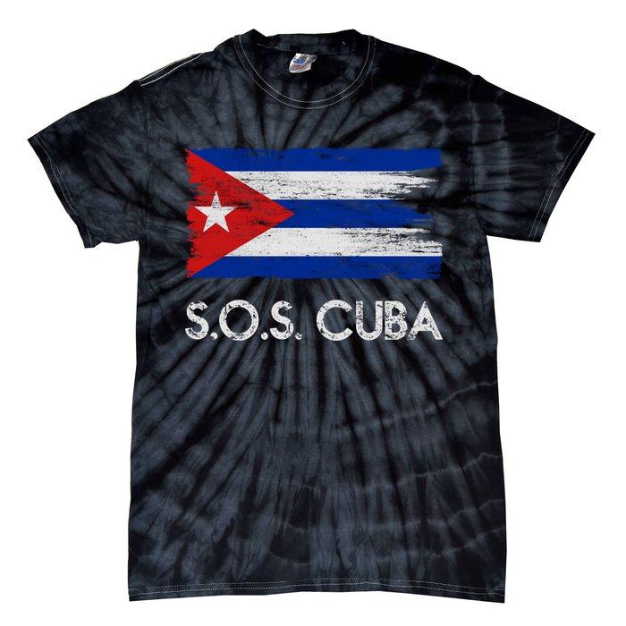 SOS Cuba Distressed Flag Tie-Dye T-Shirt