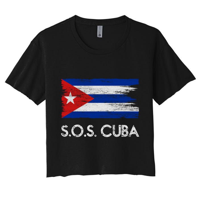 SOS Cuba Distressed Flag Women's Crop Top Tee