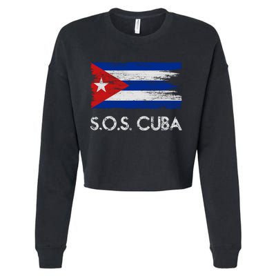 SOS Cuba Distressed Flag Cropped Pullover Crew