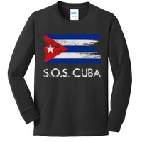 SOS Cuba Distressed Flag Kids Long Sleeve Shirt