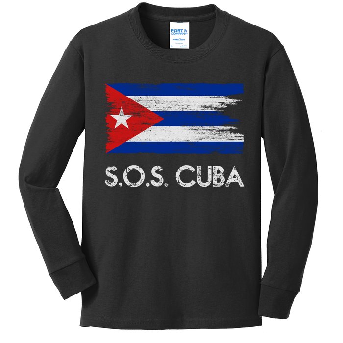 SOS Cuba Distressed Flag Kids Long Sleeve Shirt