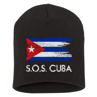 SOS Cuba Distressed Flag Short Acrylic Beanie