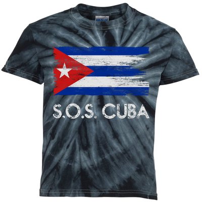 SOS Cuba Distressed Flag Kids Tie-Dye T-Shirt