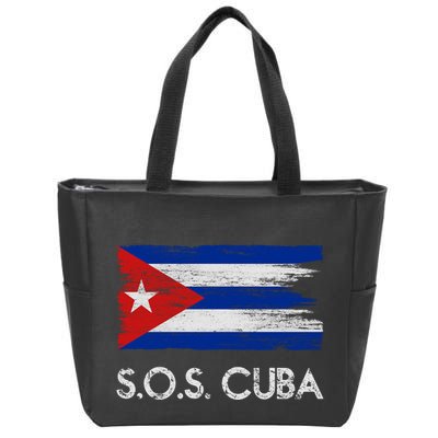 SOS Cuba Distressed Flag Zip Tote Bag