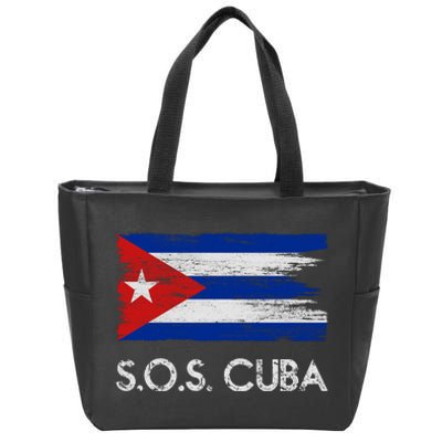 SOS Cuba Distressed Flag Zip Tote Bag