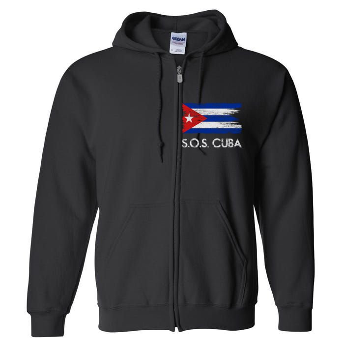 SOS Cuba Distressed Flag Full Zip Hoodie