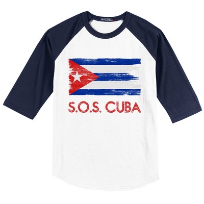 SOS Cuba Distressed Flag Baseball Sleeve Shirt