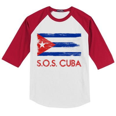 SOS Cuba Distressed Flag Kids Colorblock Raglan Jersey