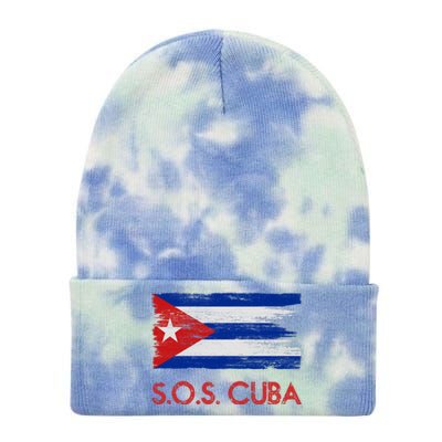 SOS Cuba Distressed Flag Tie Dye 12in Knit Beanie