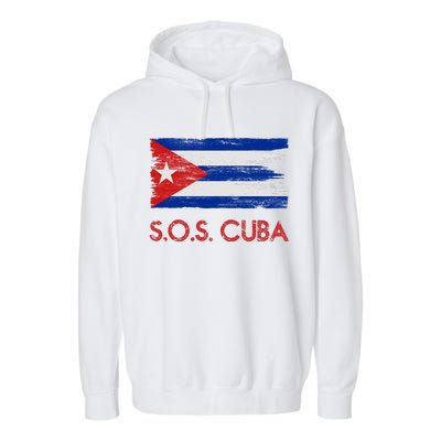 SOS Cuba Distressed Flag Garment-Dyed Fleece Hoodie