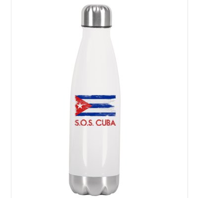 SOS Cuba Distressed Flag Stainless Steel Insulated Water Bottle