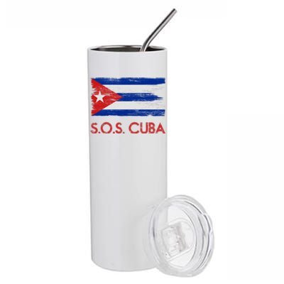 SOS Cuba Distressed Flag Stainless Steel Tumbler