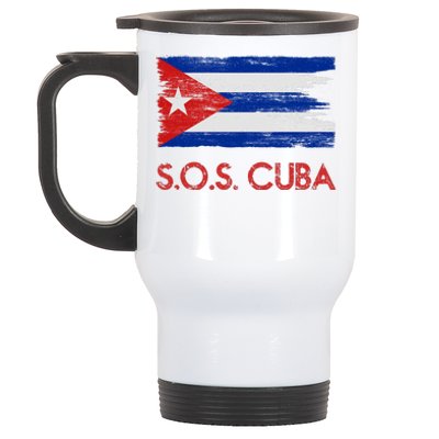 SOS Cuba Distressed Flag Stainless Steel Travel Mug