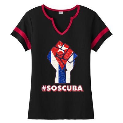 SOS Cuba Protest Fist Flag #SOSCUBA Ladies Halftime Notch Neck Tee