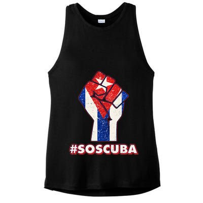 SOS Cuba Protest Fist Flag #SOSCUBA Ladies PosiCharge Tri-Blend Wicking Tank