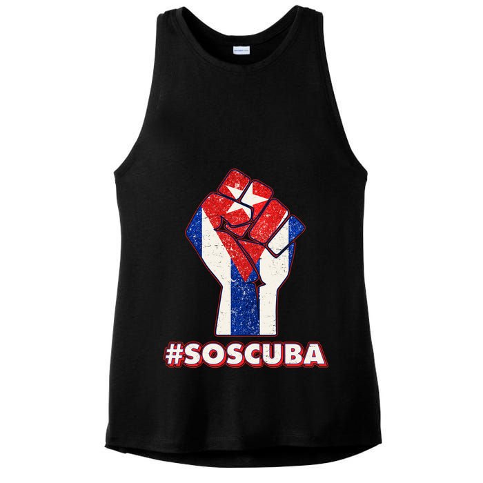 SOS Cuba Protest Fist Flag #SOSCUBA Ladies PosiCharge Tri-Blend Wicking Tank