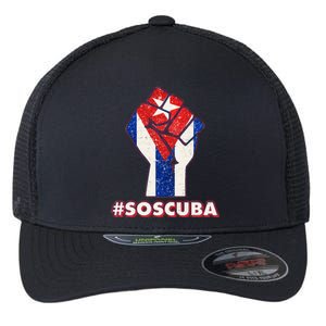 SOS Cuba Protest Fist Flag #SOSCUBA Flexfit Unipanel Trucker Cap