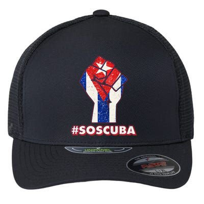 SOS Cuba Protest Fist Flag #SOSCUBA Flexfit Unipanel Trucker Cap