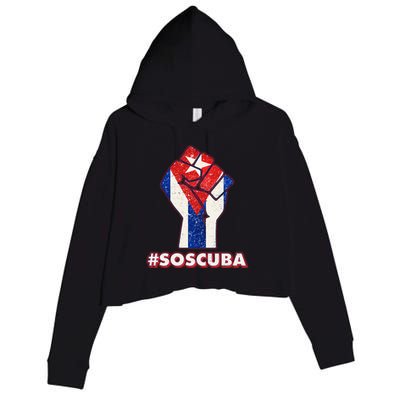 SOS Cuba Protest Fist Flag #SOSCUBA Crop Fleece Hoodie