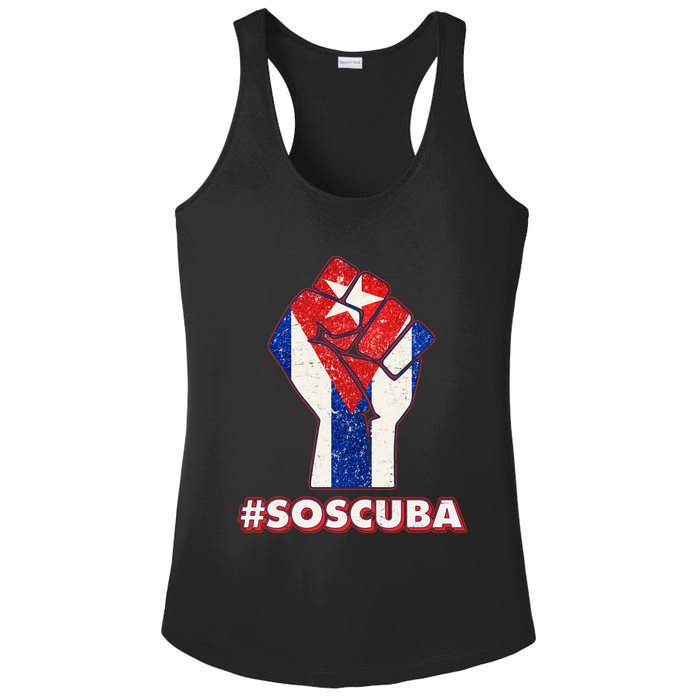 SOS Cuba Protest Fist Flag #SOSCUBA Ladies PosiCharge Competitor Racerback Tank