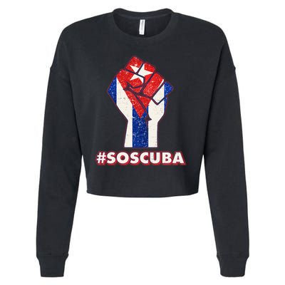 SOS Cuba Protest Fist Flag #SOSCUBA Cropped Pullover Crew
