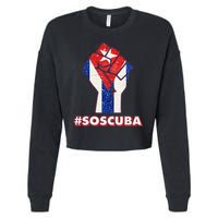 SOS Cuba Protest Fist Flag #SOSCUBA Cropped Pullover Crew