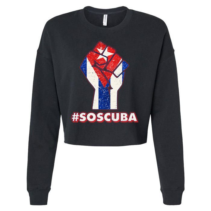 SOS Cuba Protest Fist Flag #SOSCUBA Cropped Pullover Crew