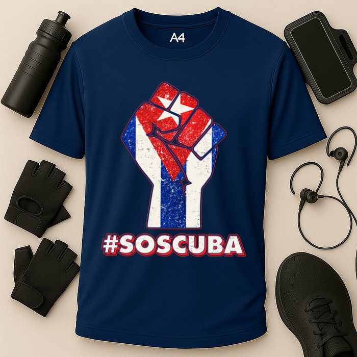 SOS Cuba Protest Fist Flag #SOSCUBA Cooling Performance Crew T-Shirt