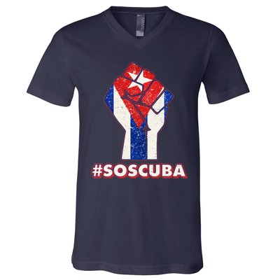 SOS Cuba Protest Fist Flag #SOSCUBA V-Neck T-Shirt