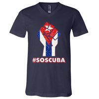 SOS Cuba Protest Fist Flag #SOSCUBA V-Neck T-Shirt