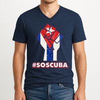 SOS Cuba Protest Fist Flag #SOSCUBA V-Neck T-Shirt