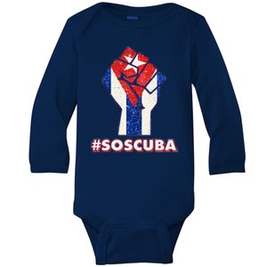 SOS Cuba Protest Fist Flag #SOSCUBA Baby Long Sleeve Bodysuit