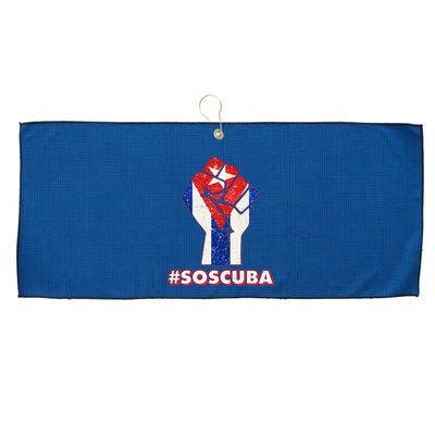 SOS Cuba Protest Fist Flag #SOSCUBA Large Microfiber Waffle Golf Towel
