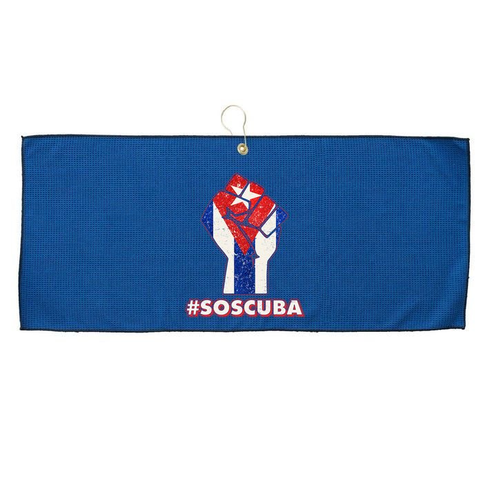 SOS Cuba Protest Fist Flag #SOSCUBA Large Microfiber Waffle Golf Towel