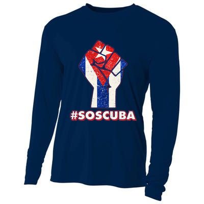 SOS Cuba Protest Fist Flag #SOSCUBA Cooling Performance Long Sleeve Crew