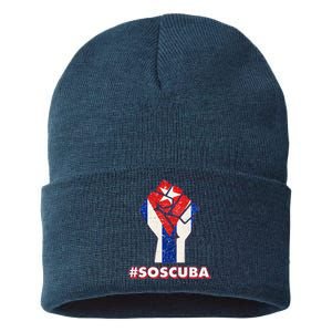 SOS Cuba Protest Fist Flag #SOSCUBA Sustainable Knit Beanie