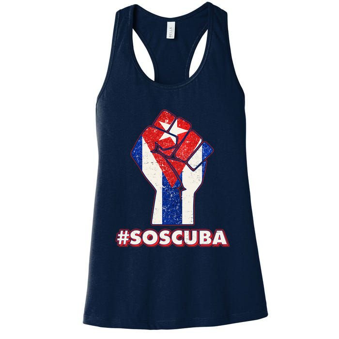 SOS Cuba Protest Fist Flag #SOSCUBA Womens Tank Top