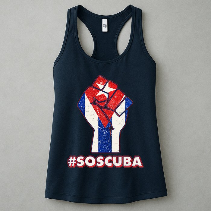 SOS Cuba Protest Fist Flag #SOSCUBA Womens Tank Top