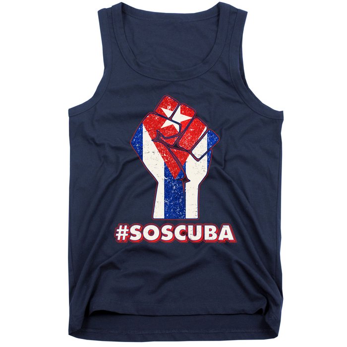 SOS Cuba Protest Fist Flag #SOSCUBA Tank Top