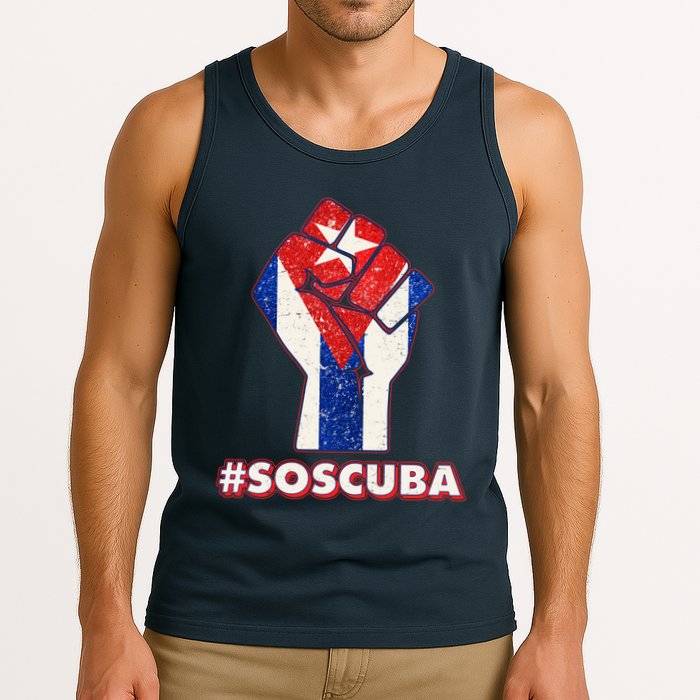 SOS Cuba Protest Fist Flag #SOSCUBA Tank Top