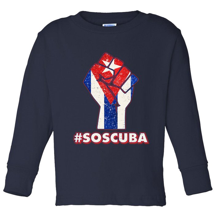 SOS Cuba Protest Fist Flag #SOSCUBA Toddler Long Sleeve Shirt
