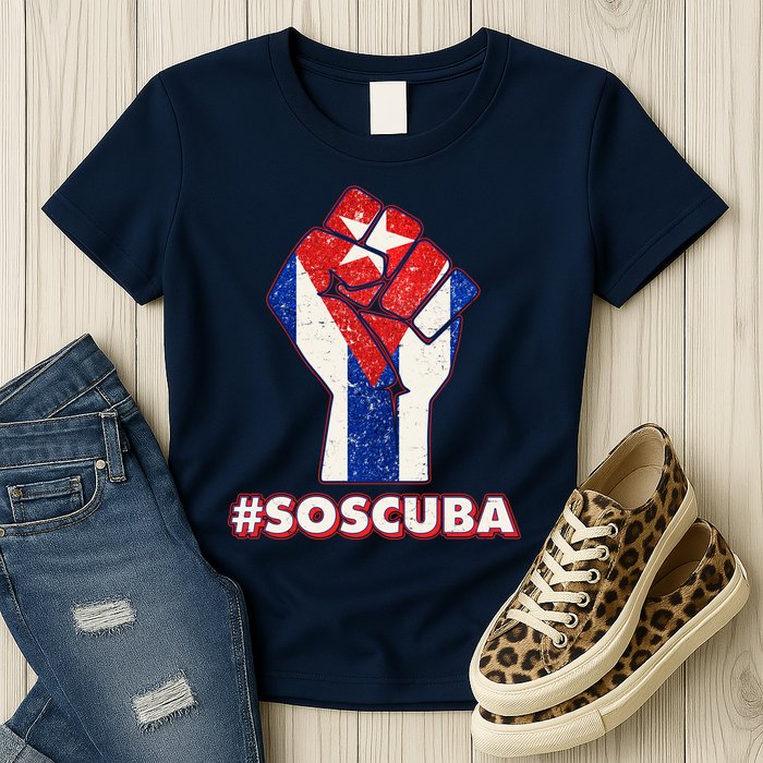 SOS Cuba Protest Fist Flag #SOSCUBA Womens T-Shirt