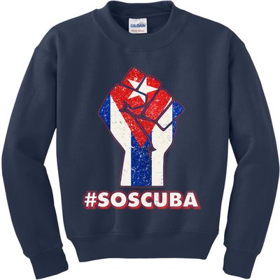 SOS Cuba Protest Fist Flag #SOSCUBA Kids Sweatshirt