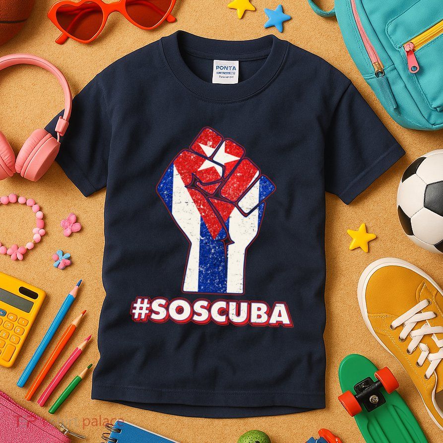 SOS Cuba Protest Fist Flag #SOSCUBA Kids T-Shirt