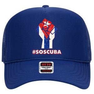 SOS Cuba Protest Fist Flag #SOSCUBA High Crown Mesh Back Trucker Hat