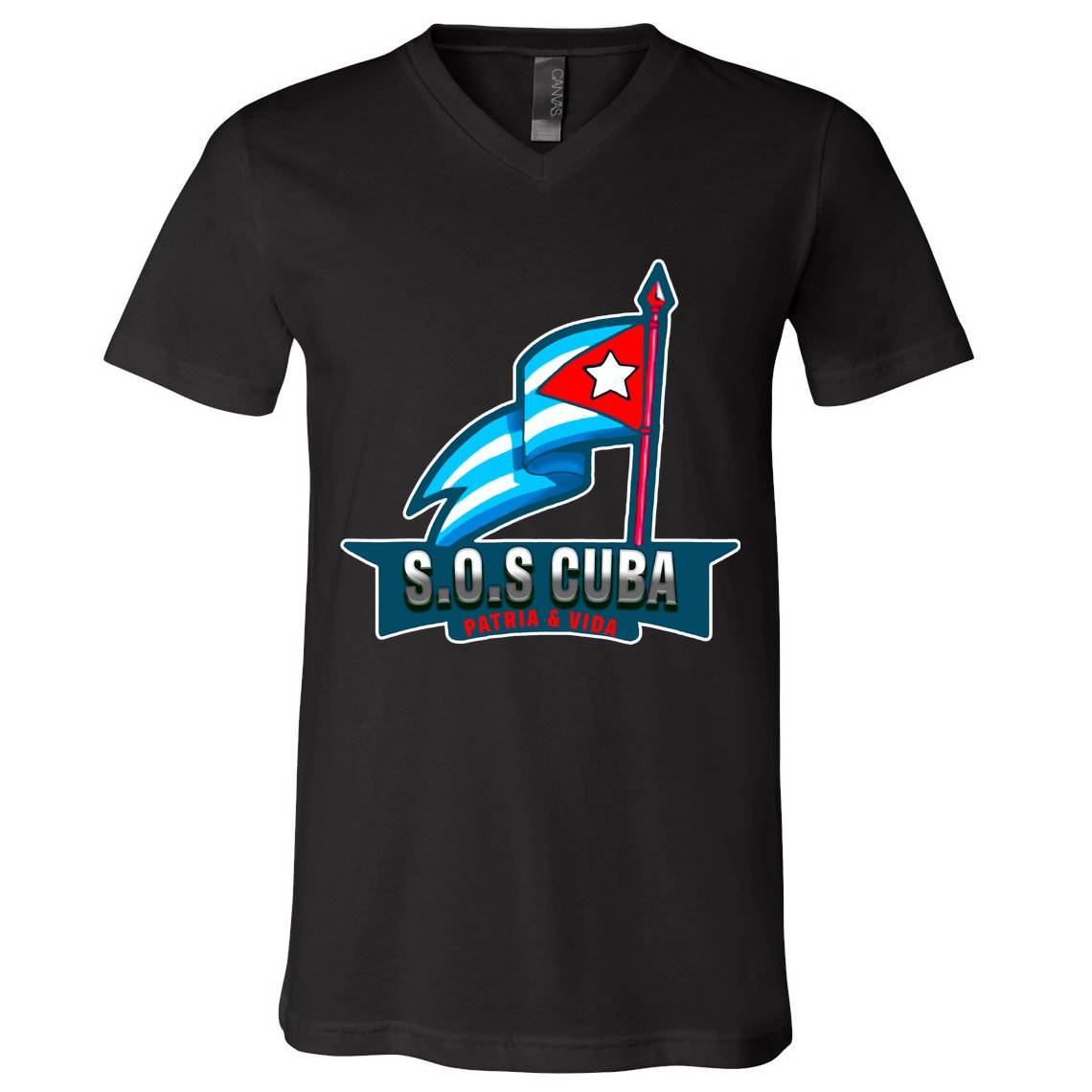 SOS Cuba Viva Cuba Libre Cubanos Bandera Cubana V-Neck T-Shirt