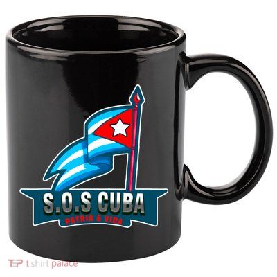 SOS Cuba Viva Cuba Libre Cubanos Bandera Cubana 11oz C Handle Ceramic Mug