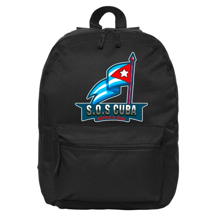 SOS Cuba Viva Cuba Libre Cubanos Bandera Cubana 16 in Basic Backpack